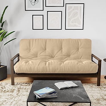Royal Sleep Products by The Futon Factory 8 inch Foam Futon Mattress - Solid Khaki Fabric - Queen Size - CertiPUR Certified Foams - Made in USA - (Frame not Included)