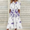 thumbnail image 1 of Babysbule Liquidation Robes d'Été pour Femmes, Mode Femmes Décontractée Ample Imprimé Papillon Col en V Manches Mi-Longues Boutons Poches Robe Longue, 1 of 5