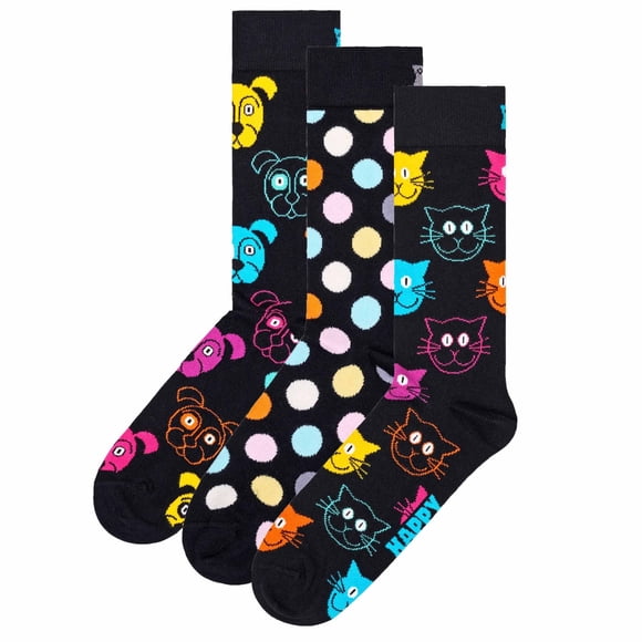 Happy Socks Unisex Socks, 3-Pack - Classic, Pattern, Cotton Blend, Mixed Colors Dog 36-40 (UK 4-7)
