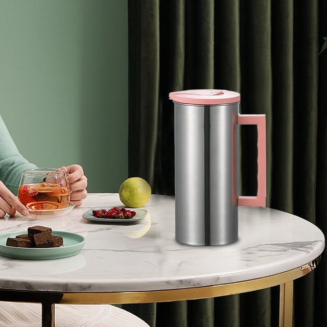 Aufmer Bouilloire d'Eau Froide en Acier Inoxydable à Grande Capacité avec Couvercle pour Restaurant et Usage Domestique, Acier Inoxydable (Rose)