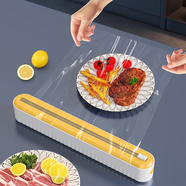Chmadoxn Kitchen Gadgets, Magnetic Suction Wrap Dispenser With Cutter Aluminum Foil Dispenser Refillable Wrap Dispenser Plastic Food Wrap Dispenser Cling Film Dispenser Storage Rack