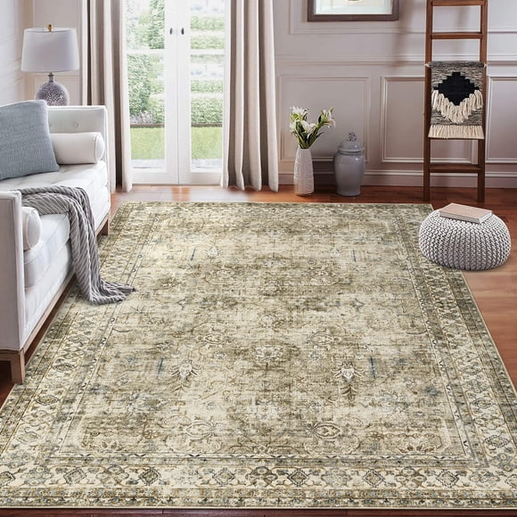 Tapis Coureur Oriental Vintage à Motif Floral, Style Tribal, Beige, Antidérapant, à Poils Courts, Lavable, pour Intérieur, Salle à Manger