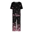 thumbnail image 4 of Mikilon Pyjama Décontracté pour Femmes, Ensemble de Sommeil, Imprimé Vintage, Manches Courtes, Pantalon Capri, 2 Pcs, Col Rond, Tenue de Détente Décontractée avec Poches, Ensemble 2 Pcs, Rose Vif, P, 4 of 8