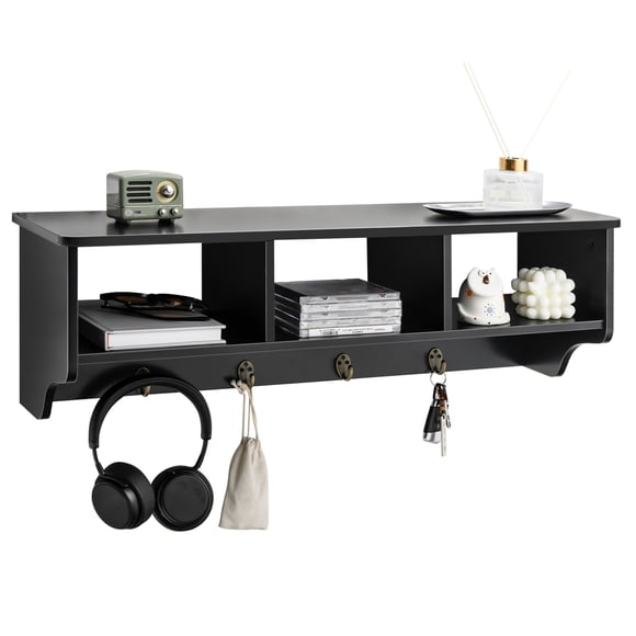 Costway Portemanteau Mural en Bois, Casier Suspendu, Organisateur, Étagère de Rangement avec Crochets, Noir