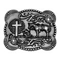 thumbnail image 1 of Moranse Boucles de Ceinture Design Croix Cowboy et Cheval (Argent Fleur), 1 of 4