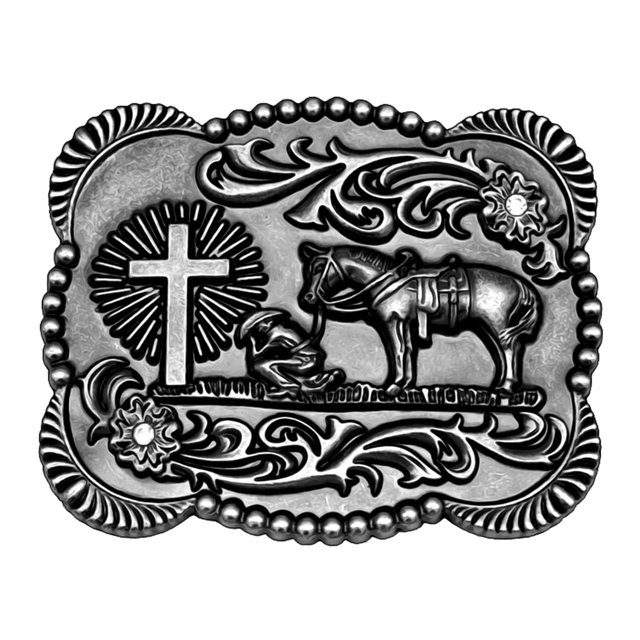 Moranse Boucles de Ceinture Design Croix Cowboy et Cheval (Argent Fleur)