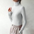 thumbnail image 2 of AherBiu Womens Tops Long Sleeve Ribbed Knitted Stretchy Slim Fitted Basic Tee Tops High Neck Warm Undershirts, 2 of 5