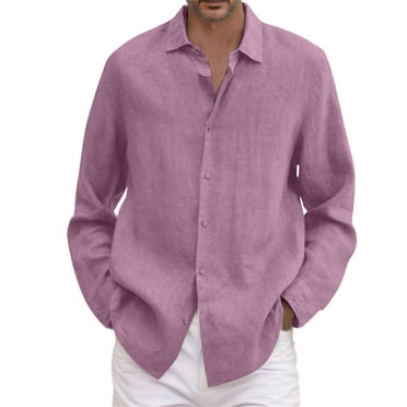 Ketyyh-chn99 Golf Shirts Men Fall Clothes Male Summer Solid Casual Plus Size Loose Shirt Mens Turn Down Long Sleeve Shirt Pink,5XL