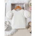 thumbnail image 4 of Honganda 1-6Y Toddler Girl Summer 2Pcs Outfit Solid Ribbed Bubble Short Sleeve Tops with Plaid Print A-Line Skirt Set, 4 of 9