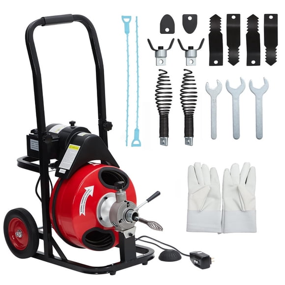 Electric Drain Auger – 75FT x 1/2" Steel Cable, 370W Motor, Auto Feed Drain Cleaning Machine with 8 Cutters & Foot Pedal – Clears 1" to 4" Toilet, Sink & Pipe Clogs