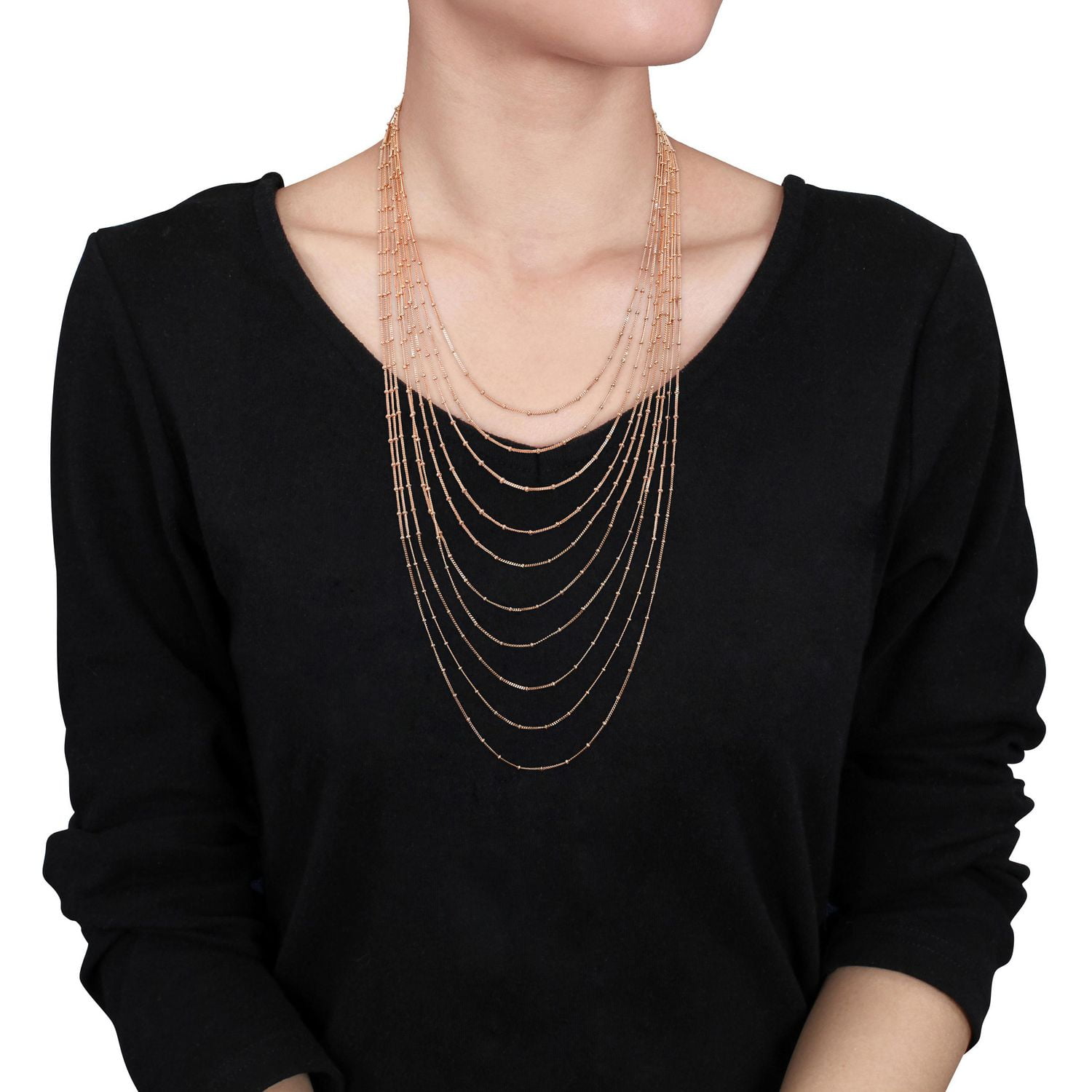 Collier chaîne à 10 brin de Miabella en argent sterling plaqué en or rose 18K