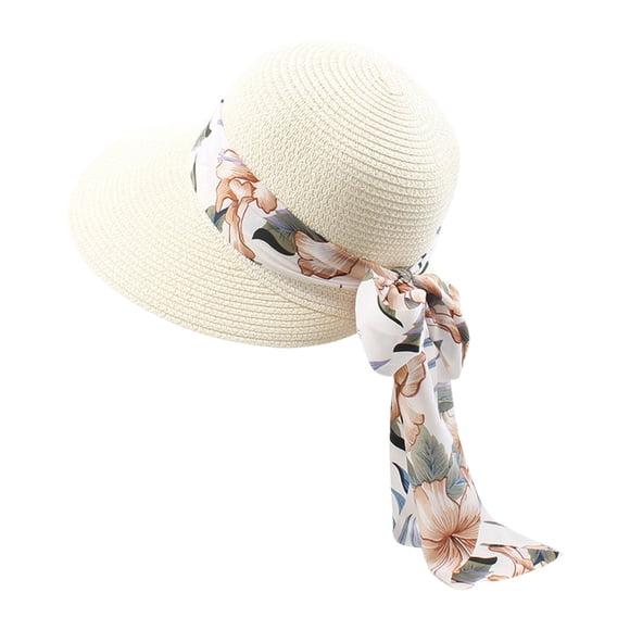 Fgnfyis Womens Sun Straw Hat Summer Hat Foldable Roll up Floppy Beach Hats UV UPF50 Caps Bucket Hats White
