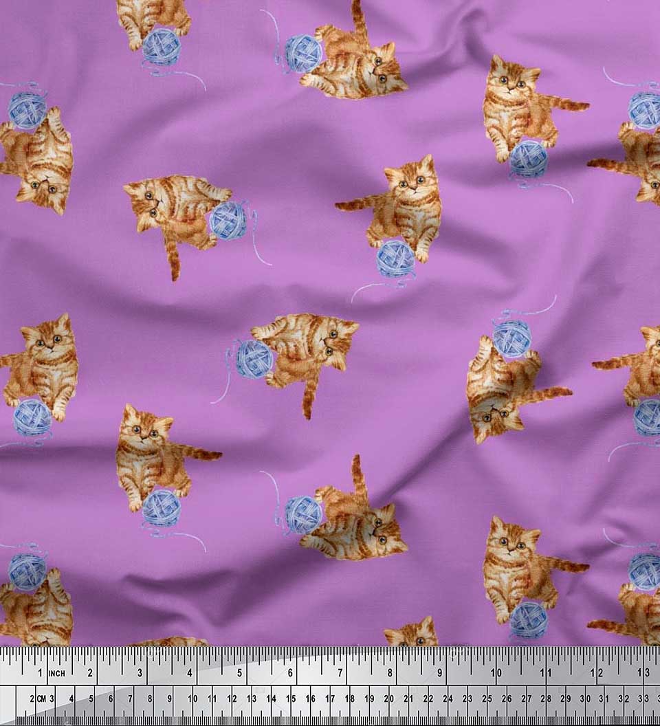 Soimoi Rayon Fabric Wool & Cat Animal Print Fabric by the Yard 56 Inch Wide