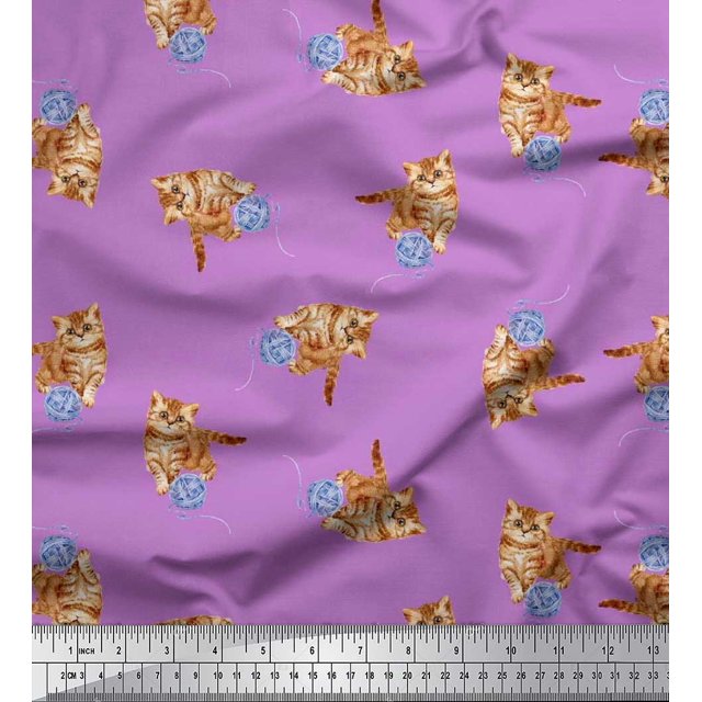 Soimoi Modal Satin Fabric Wool & Cat Animal Decor Fabric Printed Yard 42 Inch Wide