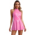 thumbnail image 1 of Moggemol Robe Moulante Mini en Similicuir PVC Effet Mouillé pour Femmes, Latex, Dos Nu, Coupe Trapèze, pour Fête d'Anniversaire, Rose G, 1 of 7