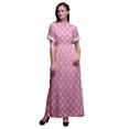 thumbnail image 1 of Bimba Rayon Floral Block Printed Womens Long MaxiDressGown With Side Slit-Small, 1 of 6