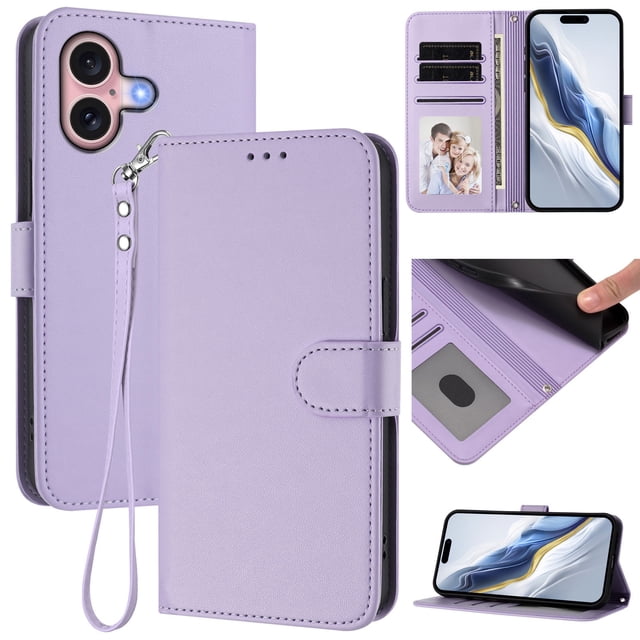 GANGXUN Wallet Case for iPhone 16 – Magnetic Closure, RFID Blocking, Wrist Strap, Wireless Charging Compatible