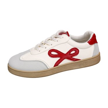 GPOECD Casual Shoes for Women Training Sneakers Flat Comfort Walking Two Tone Design Lace Up Lightweight Breathable Womens Shoes Red,37