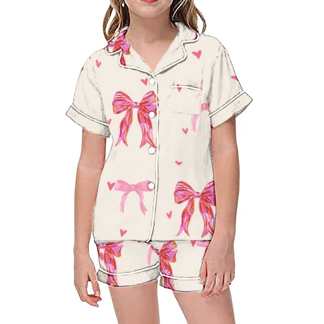 Ensemble de Pyjama Garçon Imprimé Manches Courtes à Boutons Tenue d'Intérieur Ensemble Pyjamas pour Enfants Nuisette Pyjamas Mignons pour Filles Garçons Filles Mode