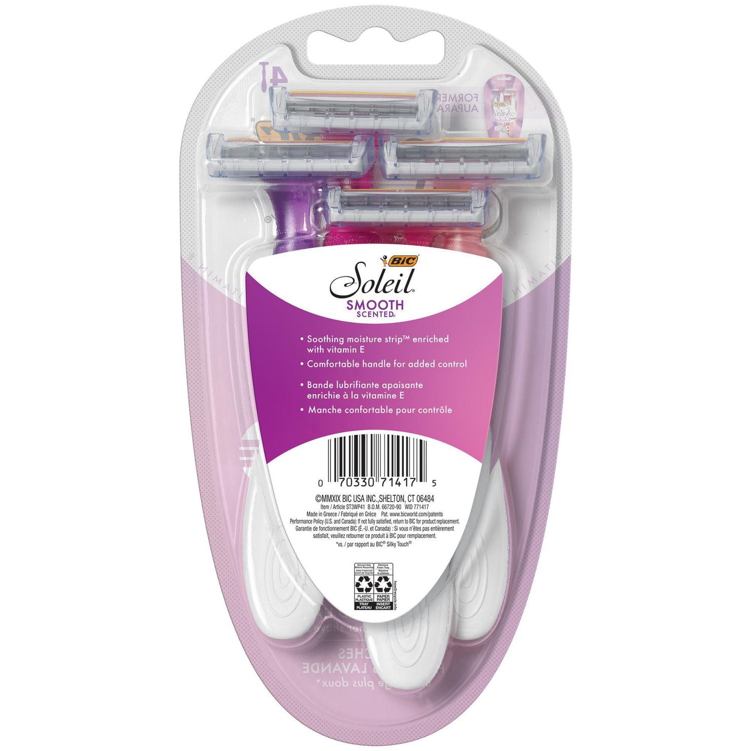 Rasoir jetable pour femmes BIC Soleil Smooth Scented, 3lames avec une bande lubrifiante pour un rasage dlicat, assortiment, ensemble de (4+2)pices de rasoirs.