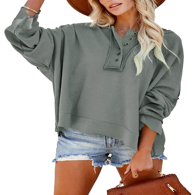MesaSe Ladies‘ Fall Solid Color Long Sleeve Button Down Casual Hoodie