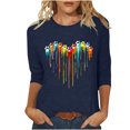 thumbnail image 1 of PEZHADA Chemisiers pour Femmes Manches 3/4 Mode pour Femmes Manches Trois Quarts Rétro Col Rond Imprimé Hauts Amples Chemisier Manches Trois Quarts, 1 of 9