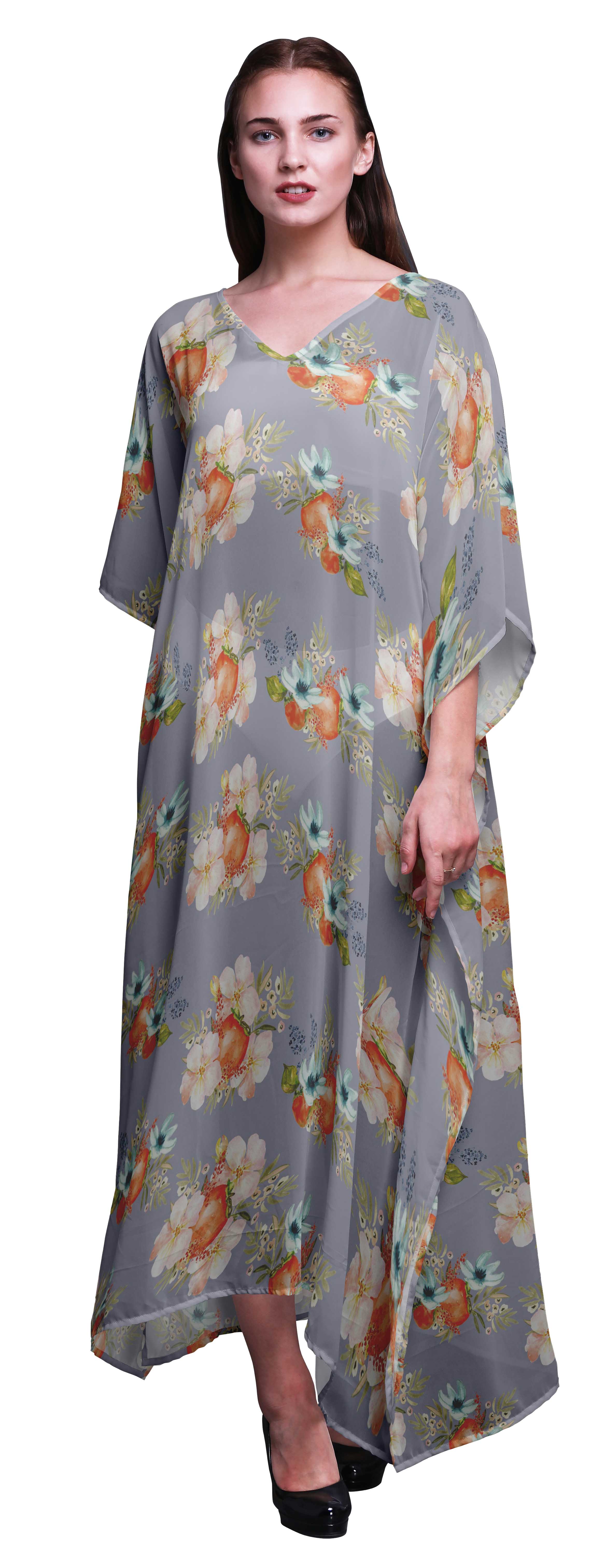 Bimba Kaftan Long de Plage à Fleurs pour Femmes, Tenue de Plage, Couvre-Maillot de Bikini, Robe Maxi - 4X-5X