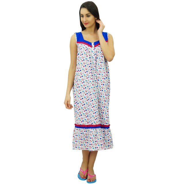 Bimba Robe de Nuit Mi-Mollet en Coton Sans Manches pour Allaitement