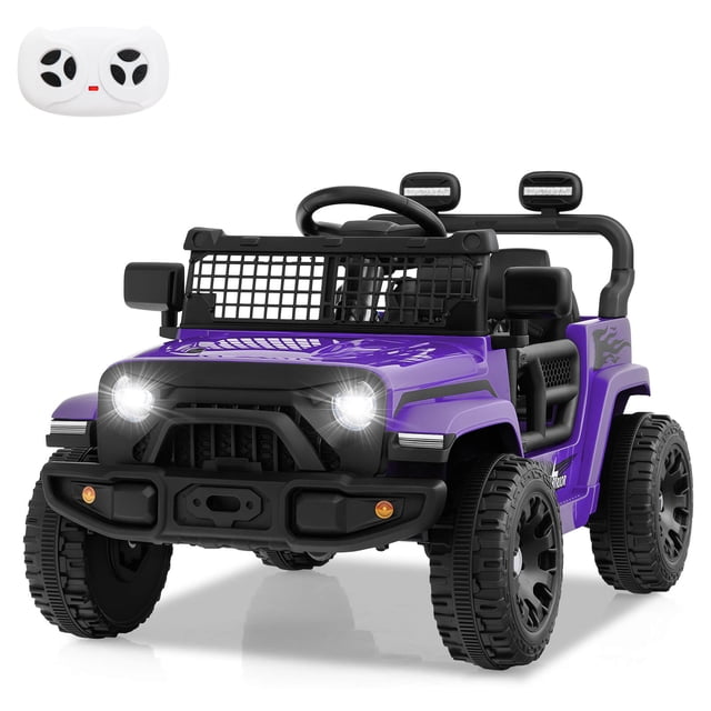 Costway Camion-Auto pour Enfants 12 V à Chevaucher, Véhicule Électrique à Pile avec Télécommande, Violet. Ce Jouet à Chevaucher Motorisé Présente des Phares DEL Lumineux, des Rétroviseurs Pliables et des Roues Robustes pour des Promenades Fluides sur Divers terrains. Comprend un Siège Spacieux avec une Ceinture de Sécurité Ajustable et des Portes Verrouillables pour une Sécurité Accrue. Alimenté par des Moteurs Doubles de 25 W et une Pile de 12 V, Il Offre Deux modes de Conduite : Utilisation Manuelle par les Enfants Ou Télécommande par les parents. Est Livré avec un Système Audio Comprenant de la Musique