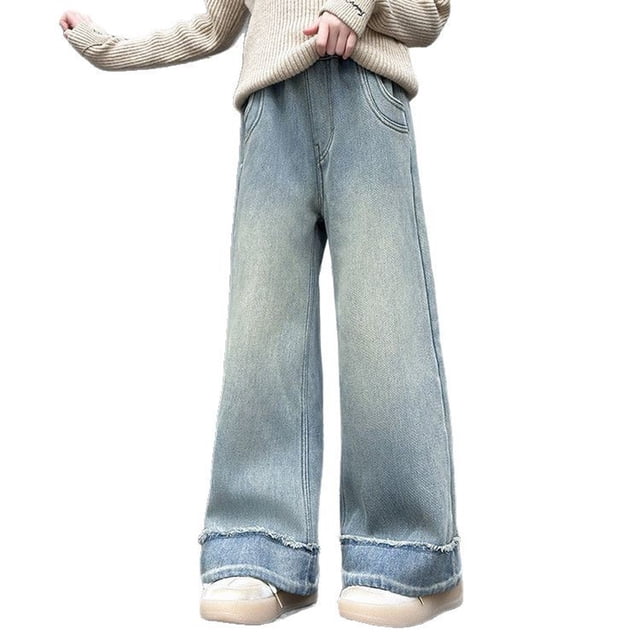 Girls' Straight Wide Leg Jeans | Comfy Stretch Denim Pants for Ages 5-15