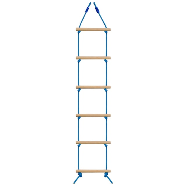 Milaget Fun Climbing Rope Ladder with 6-Section Straps for Playground Kids Swing Balance blue and wooden