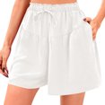 thumbnail image 2 of Ovticza Womens Linen Shorts 2025 Summer Drawstring Ruffle Elastic High Waist Solid Color Casual Beach Shorts with Pockets White S, 2 of 8