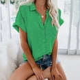 thumbnail image 2 of Pompotops Fashion Woman Causal Button Solid Blouse Short Sleeve T-Shirt Summer Tops, 2 of 6