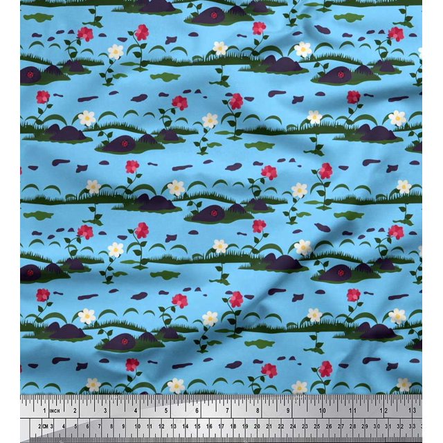 Soimoi Poly Georgette Fabric Insect,Leaves & Floral Artistic Print Fabric by The Yards 42 Inch Wide