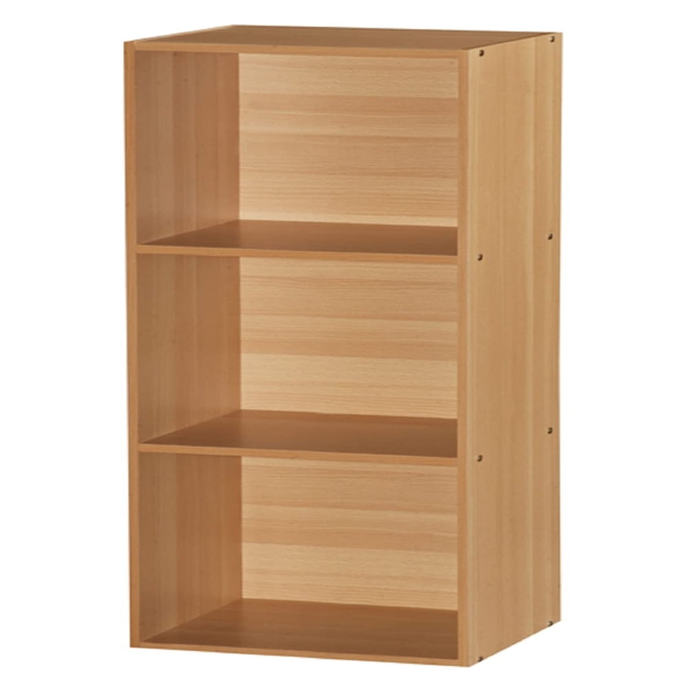 Hodedah 3 Shelf Home Organization Storage Bookcase Cabinets, Beech