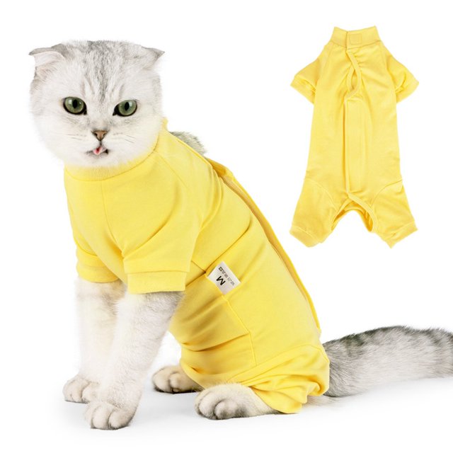 Combinaison de Récupération pour Chat après Chirurgie pour Femme Homme Pyjama Chirurgical pour Animaux de Compagnie Manches Longues Prévention de la Perte Combinaison Serrée & Col en E Alternative pour Chats