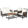 thumbnail image 3 of Costway 4PCS Patio Rattan Furniture Set Cushioned Chairs Wood Table Top W/Shelf, 3 of 9