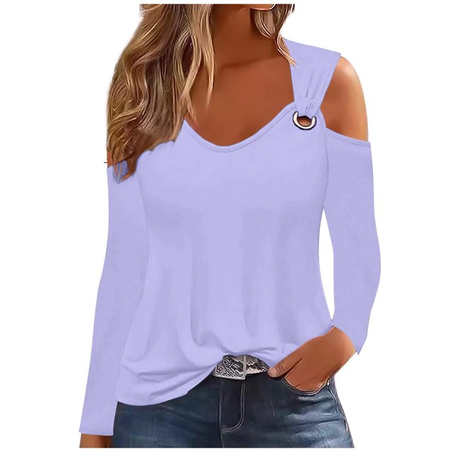 Yuyuzo Womens Tunic Tops Cold Shoulder Long Sleeve Shirts Loose Solid Color Lightweight Tee Tops