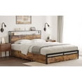thumbnail image 1 of HAUSOURCE Queen Platform Bed Frame w/ Headboard, Drawers & Outlets, Brown, 1 of 7