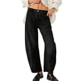 thumbnail image 1 of Bmisegm Jeans à Jambe Tonneau Taille Mi-Haute pour Femmes, Noir, m, 1 of 8