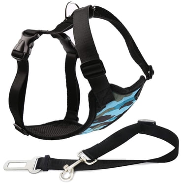 Dog Safety Vest Harness with Safety Belt for Most Car, Travel Strap Vest with Car Seat Belt Lead Adjustable Lightweight and Comfortable Black for Small Medium Large Dogs