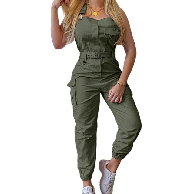 Innerwin Combinaisons Sans Manches Femmes Pantalons Longs Été avec Poches Couleur Unie Combinaison Verte m