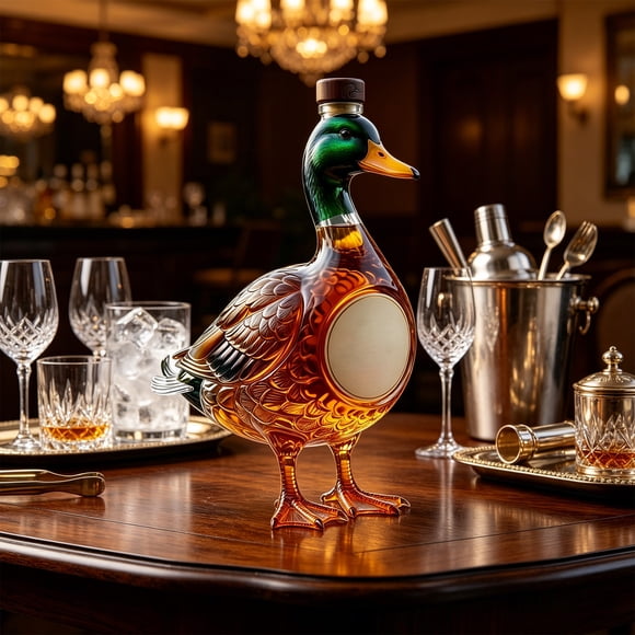 VVQ Duck-Shaped Whisky Bottle, Unique Animal Glass Decanter with Airtight Stopper, Lead-Free Glass Liquor Bottle for Whiskey Vodka Spirits, Novelty Barware Gift for Hunters Home Decor