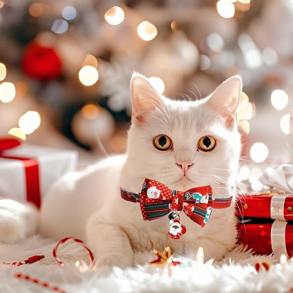 PEONAVET Christmas Cat Collar Christmas Cats Collar with Bow Belle - 1 Pack Christmas Kittens Bow Collar Christmas Collar for Kittens