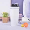 thumbnail image 4 of Bouteille Shaker en Acier Inoxydable avec Bille Fouet en Fil pour Mélange de Protéines / Bouteille Isolée pour Smoothies et Suppléments / Couvercle Rabattable Anti-Déversement avec Serrure / pour la Maison, le Gym et le Bureau, 4 of 7