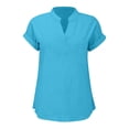 thumbnail image 4 of WEIYLL Womens T Shirts Summer Loose Fit V Neck Curved Hem Flowy Solid Sky Blue Tees Sizes M, 4 of 5