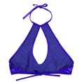 thumbnail image 3 of RUNQHUI Women's Shiny Metallic Keyhole Crop Top Halter Backless Rave Bandeau Vest Bra Clubwear Navy Blue One Size, 3 of 6