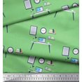 thumbnail image 3 of Soimoi Green Silk Fabric Monitor,Books & Study Table Education Theme Print Sewing Fabric Yard 42 Inch Wide, 3 of 3