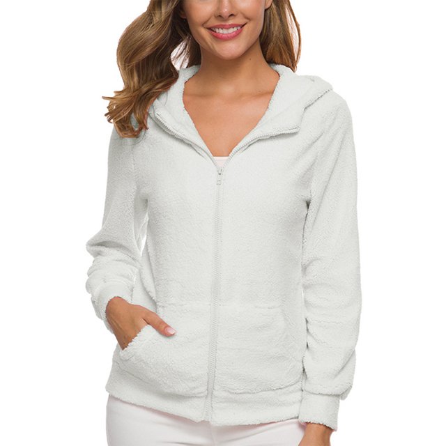 Innerwin Cardigans Long Sleeve Ladies Hoodies Fall Front Zip Leisure Sweatshirt White 4XL