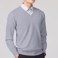 thumbnail image 2 of Xcmzpl Chandail-Robe à Col en V pour Hommes, Tricot, Manches Longues, Coupe Ajustée, Chandails Mode, Chandail à Enfiler, Chandail de Base Uni, Hauts de Chandail d'Automne, 2 of 5